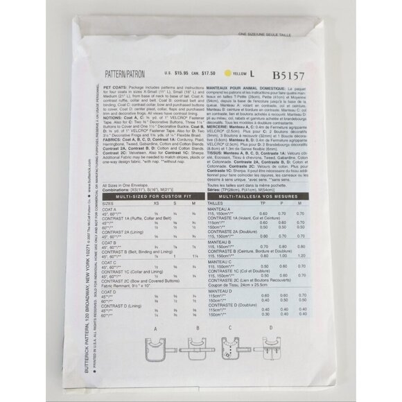 Vintage Butterick B5157 Dog Coat Uncut XS S M - Picture 3 of 3